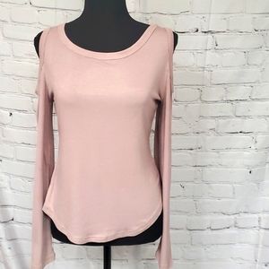 Nude/blush cold shoulder, ribbed long sleeve, size M